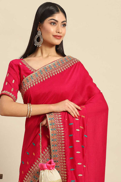 Buy Pink Art Silk Embroidered Embroidered One Minute Saree Online - Front