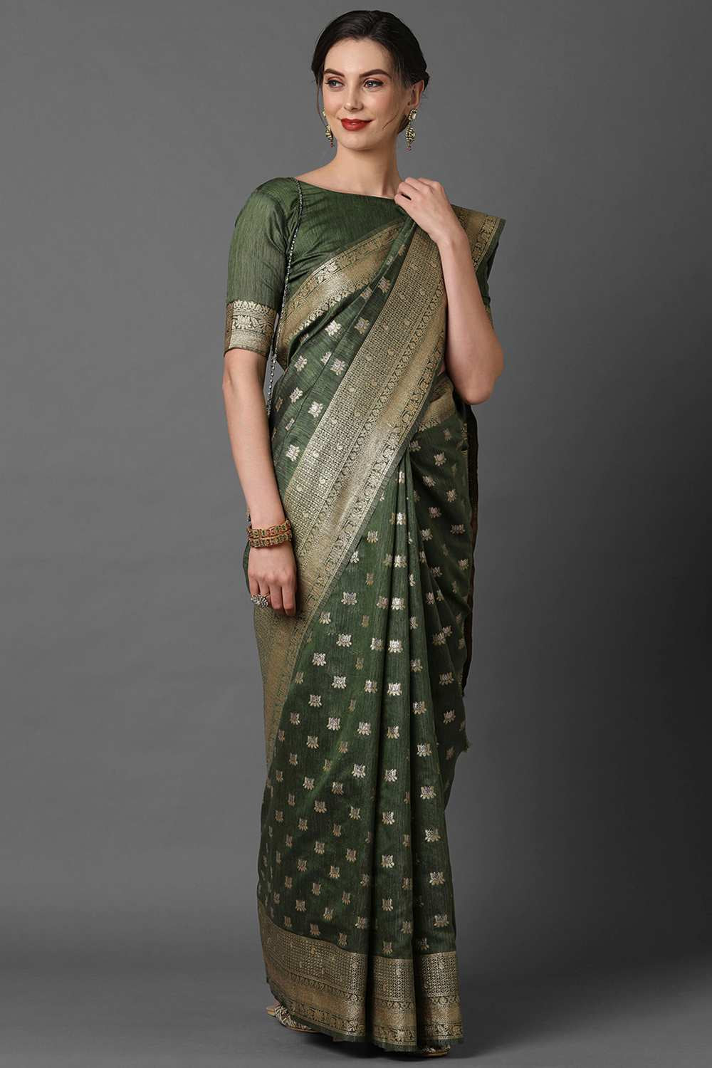 Buy Green Woven Art Silk One Minute Saree