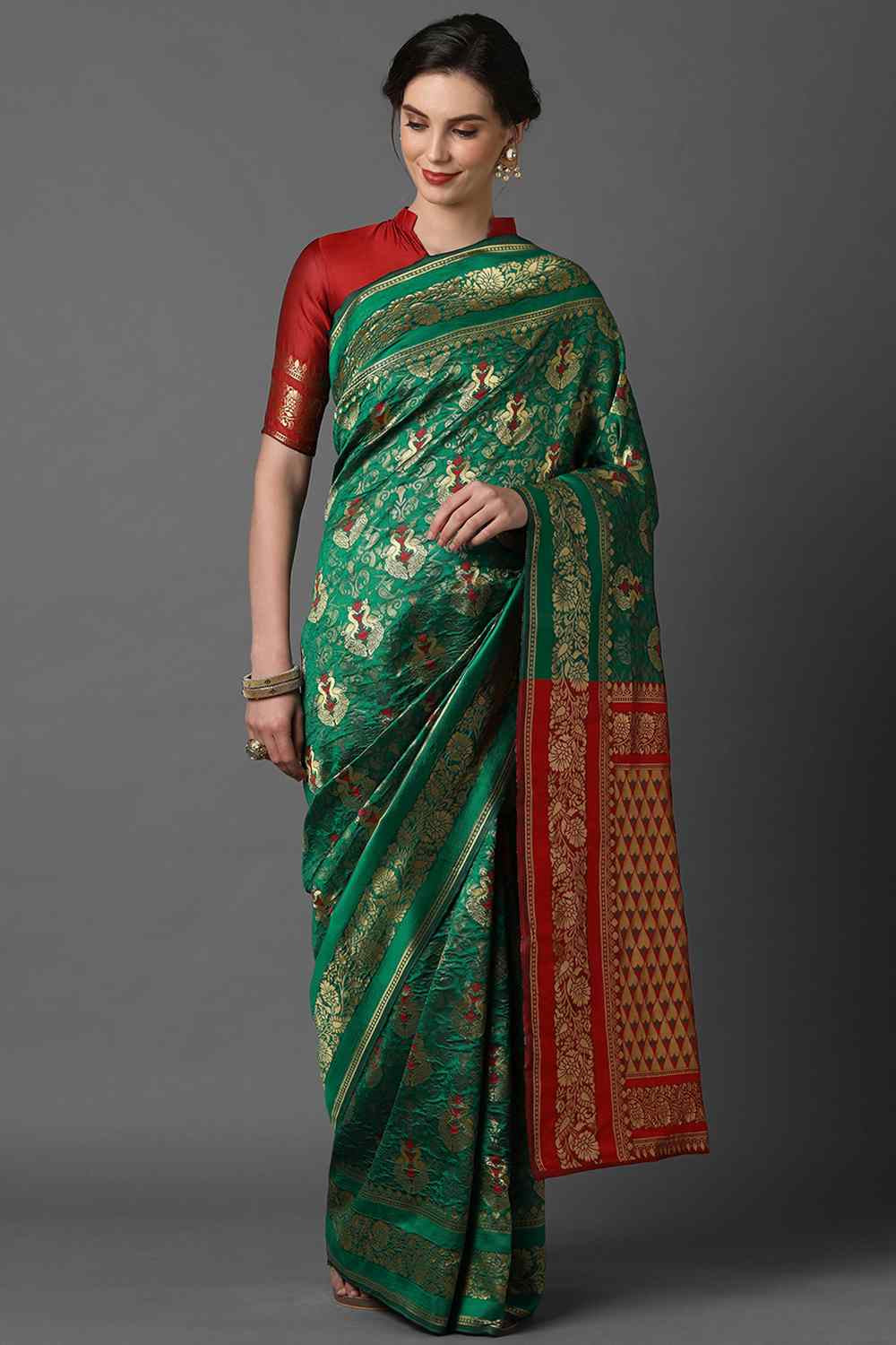 Buy Green Woven Art Silk One Minute Saree