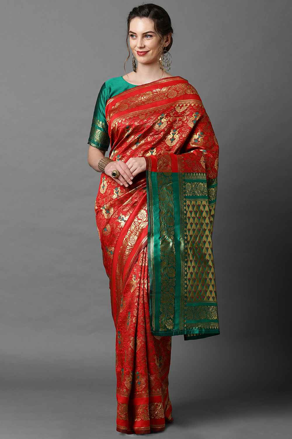 Buy Red Woven Art Silk One Minute Saree
