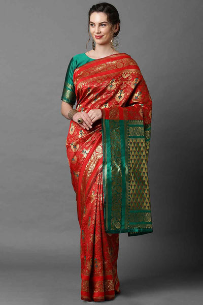 Buy Red Woven Art Silk One Minute Saree