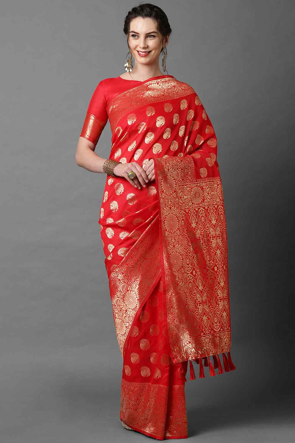 Buy Red Woven Art Silk One Minute Saree