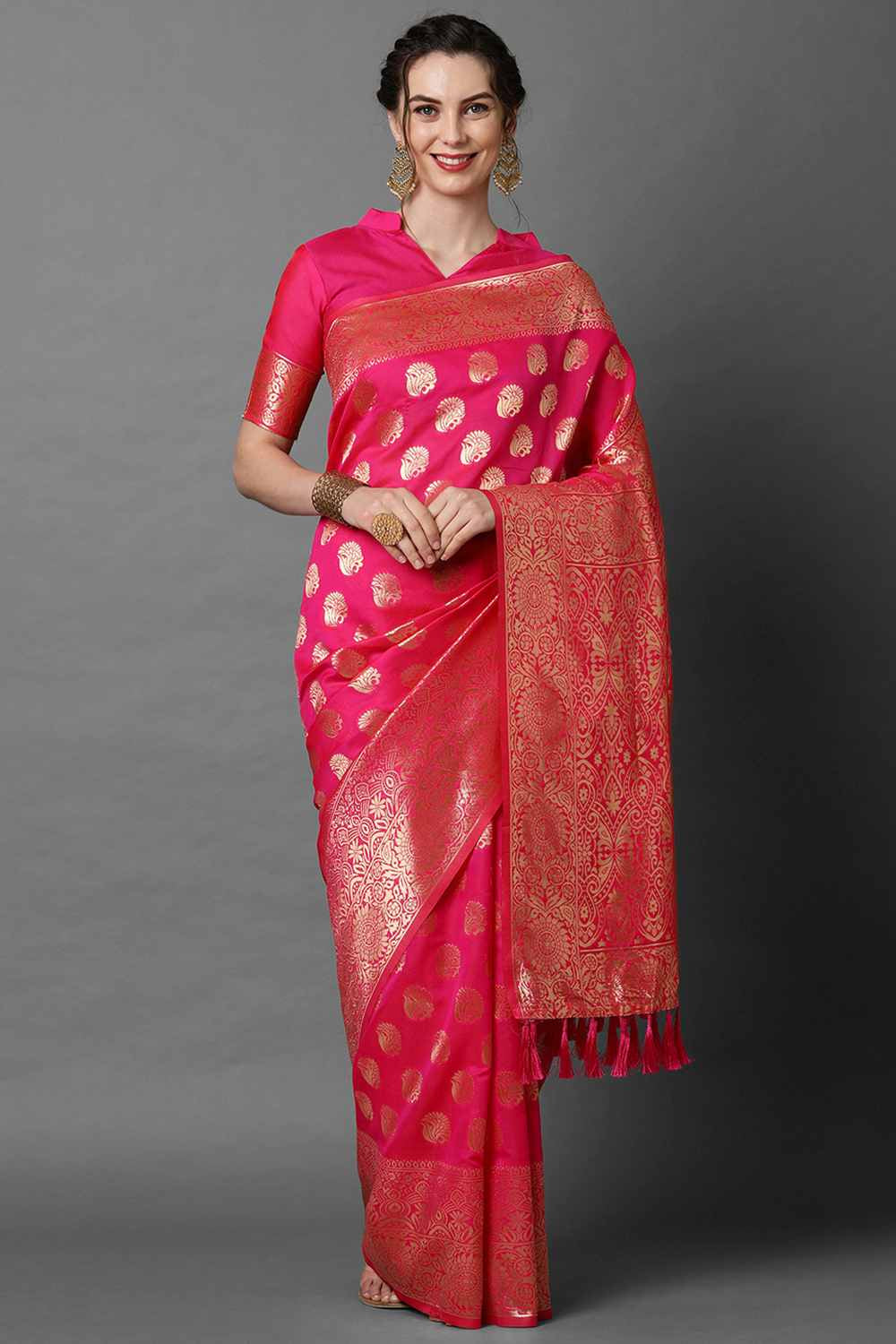 Buy Pink Woven Art Silk One Minute Saree