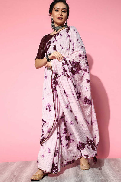 Buy Silk Blend Tie and Dye Saree in Pink Online