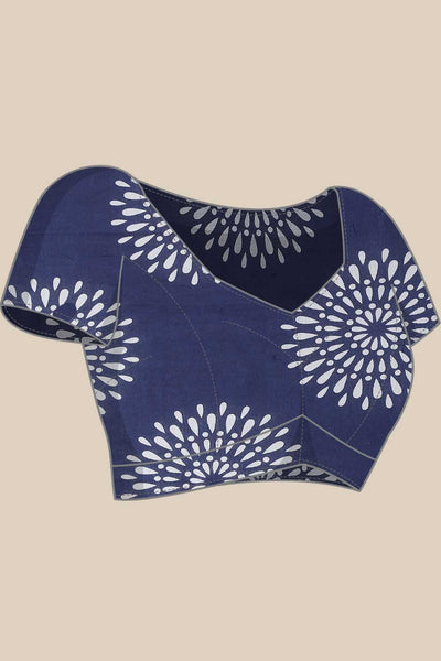 Buy Blue Batik Block Printed Blended Cotton One Minute Saree Online - Zoom In