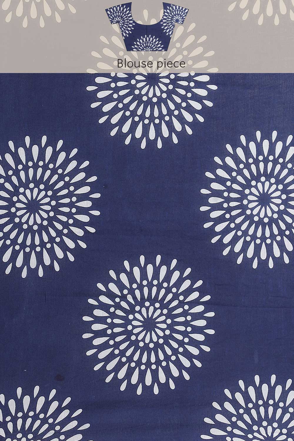 Buy Blue Batik Block Printed Blended Cotton One Minute Saree Online - Zoom Out