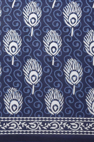 Buy Blue Batik Block Printed Blended Cotton One Minute Saree Online - Front