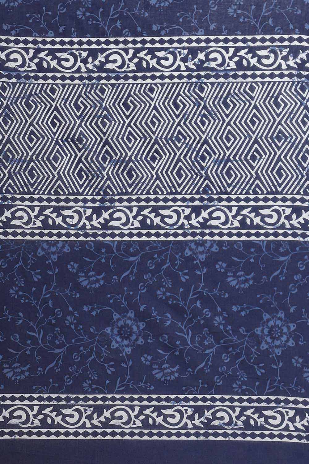 Buy Blue Batik Block Printed Blended Cotton One Minute Saree Online - Side