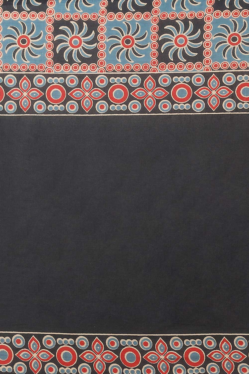 Buy Black Block Printed Blended Cotton One Minute Saree Online - Front
