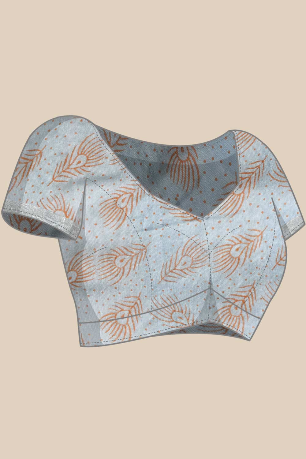 Buy Sky Blue Block Printed Linen One Minute Saree Online - Zoom In