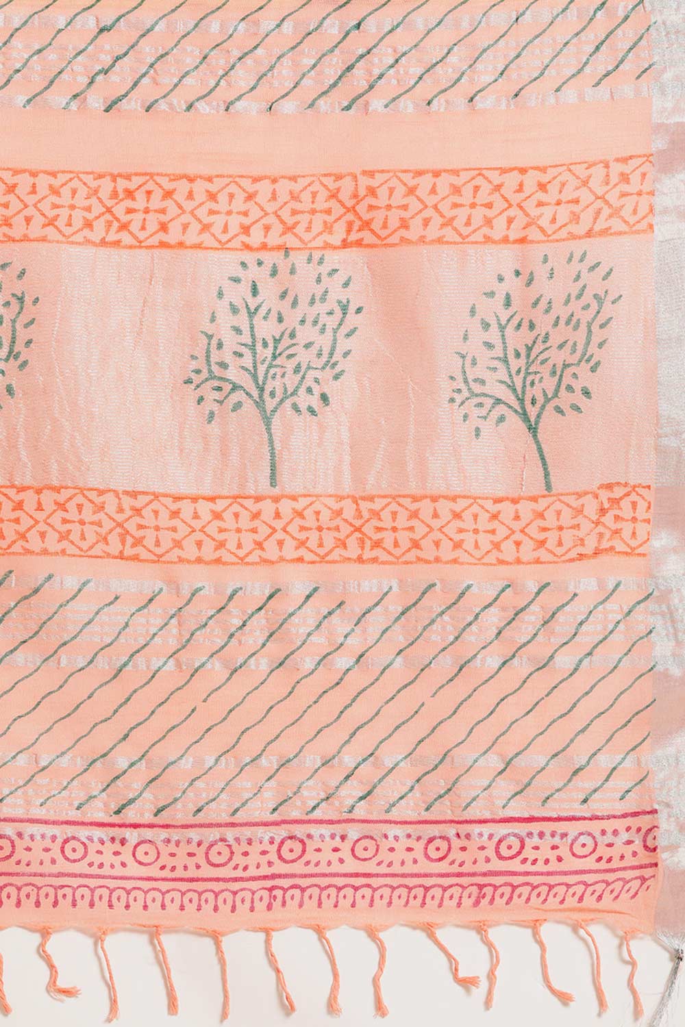 Buy Peach Block Printed Linen One Minute Saree Online - Side