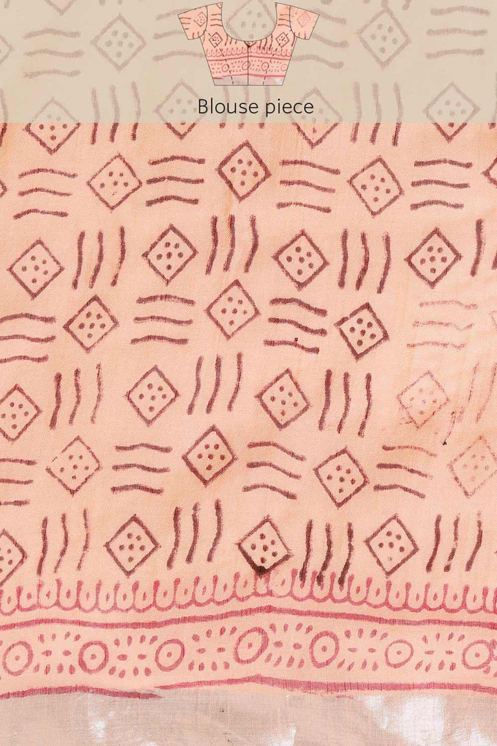 Buy Peach Block Printed Linen One Minute Saree Online - Zoom Out