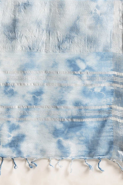 Buy Sky Blue Tie Dye Linen One Minute Saree Online - Side