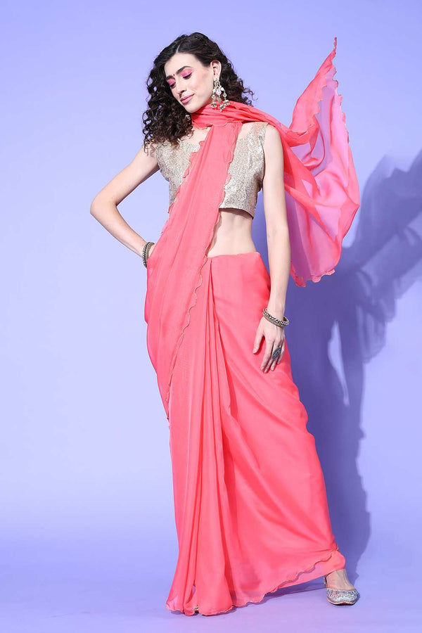 Frieda Pink Organza Aari Work One Minute Saree