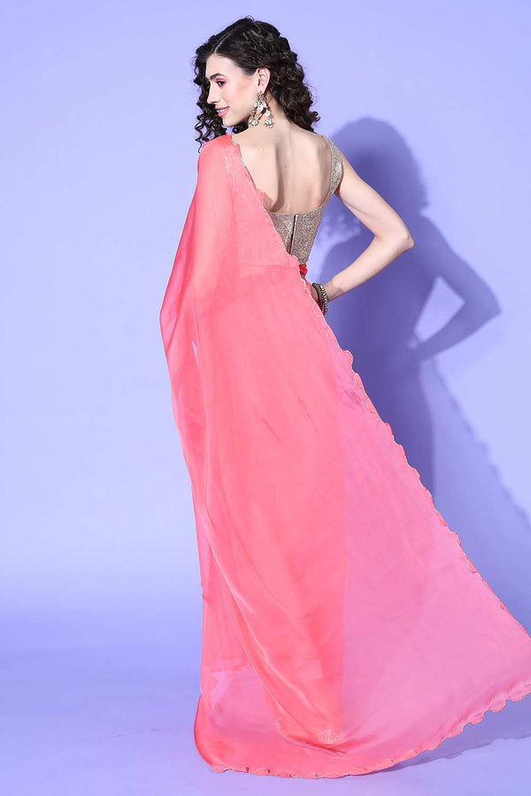 Frieda Pink Organza Aari Work One Minute Saree