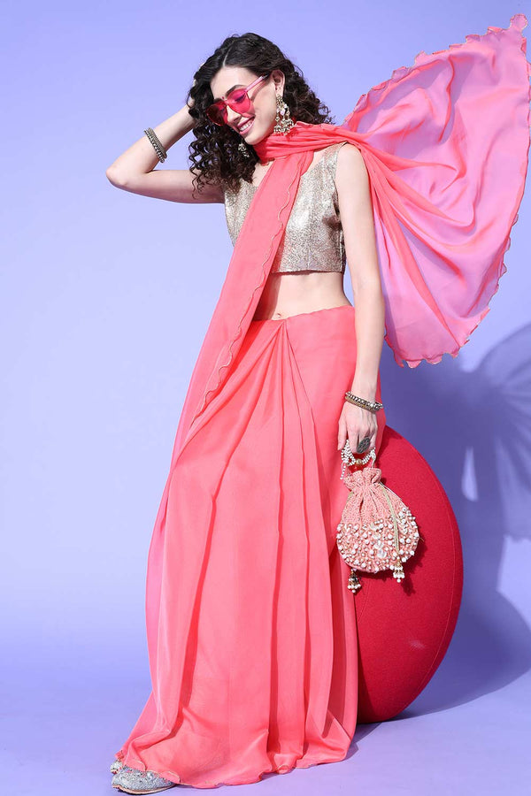 Frieda Pink Organza Aari Work One Minute Saree