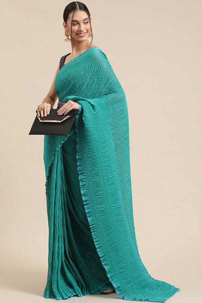 Buy Polycotton Solid Saree in Teal blue Online