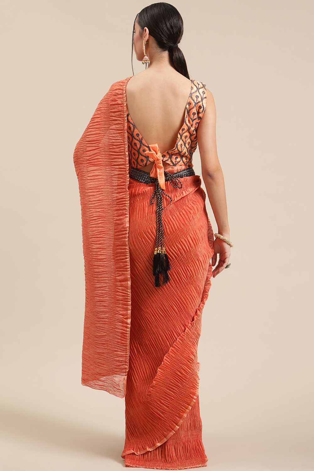 Buy Polycotton Solid Saree in Rust Online