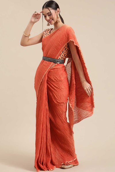 Buy Polycotton Solid Saree in Rust Online