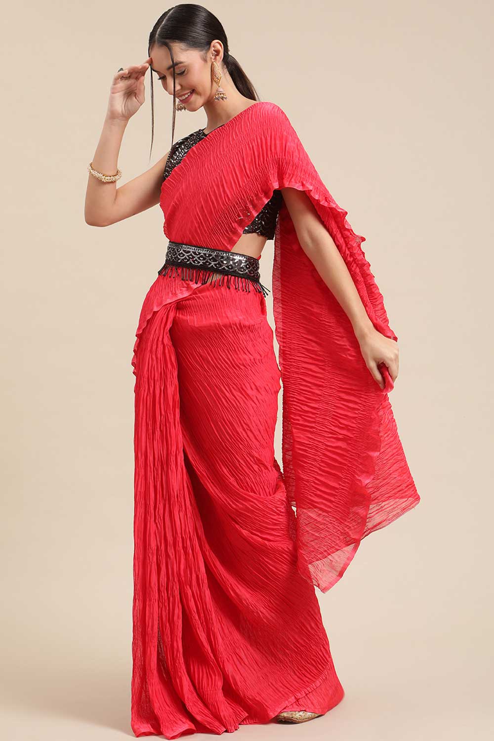Buy Polycotton Solid Saree in Pink Online