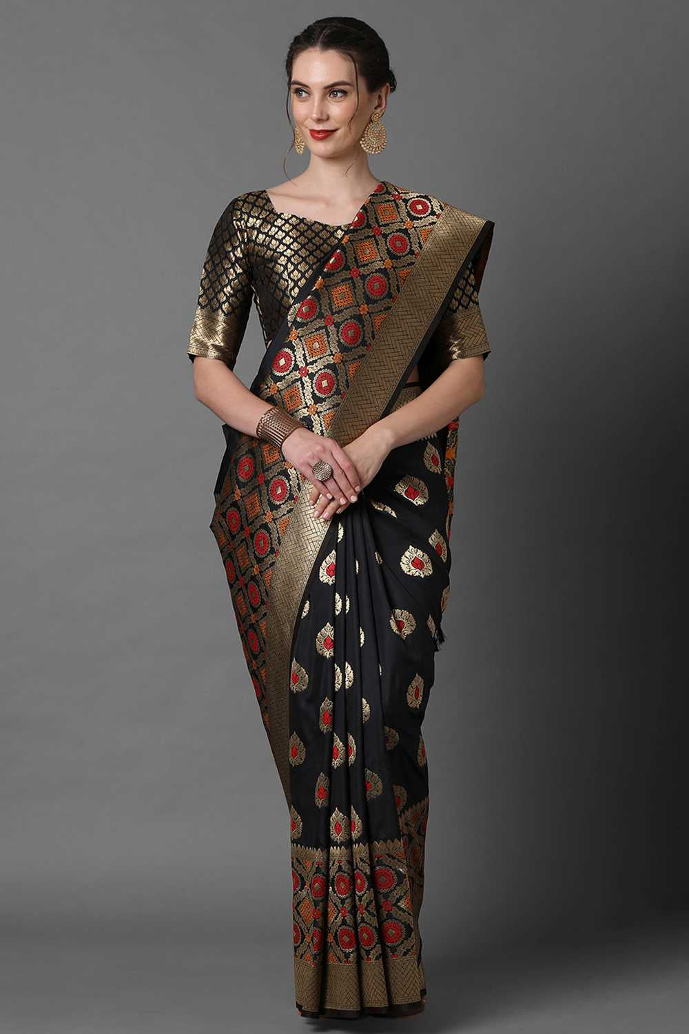 Buy Black Woven Art Silk One Minute Saree