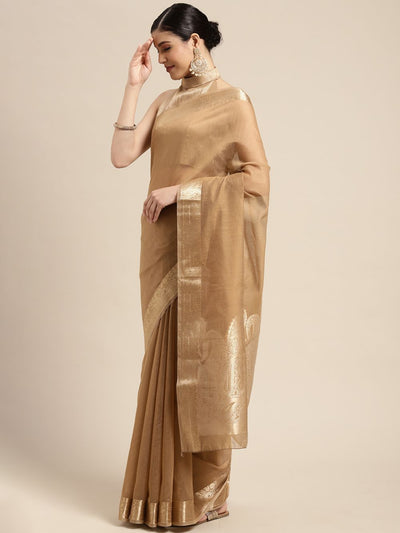 Briana Brown Linen Taant Solid Saree