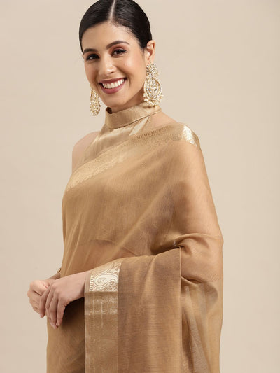 Briana Brown Linen Taant Solid Saree