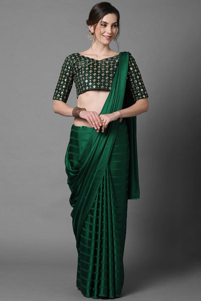 Buy Green Solid Georgette One Minute Saree