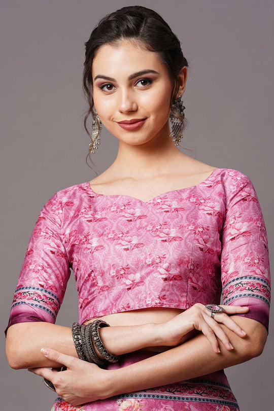 Buy Purple Floral Printed Dola Art Silk One Minute Saree Online - Zoom Out