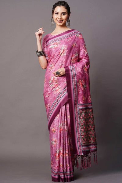 Buy Purple Floral Printed Dola Art Silk One Minute Saree Online