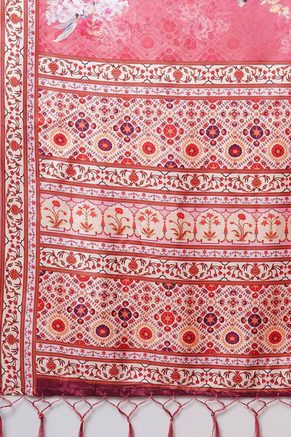 Buy Pink Floral Printed Dola Art Silk One Minute Saree Online - Zoom In