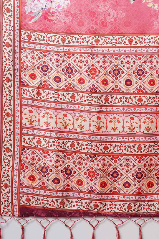 Buy Pink Floral Printed Dola Art Silk One Minute Saree Online - Zoom In