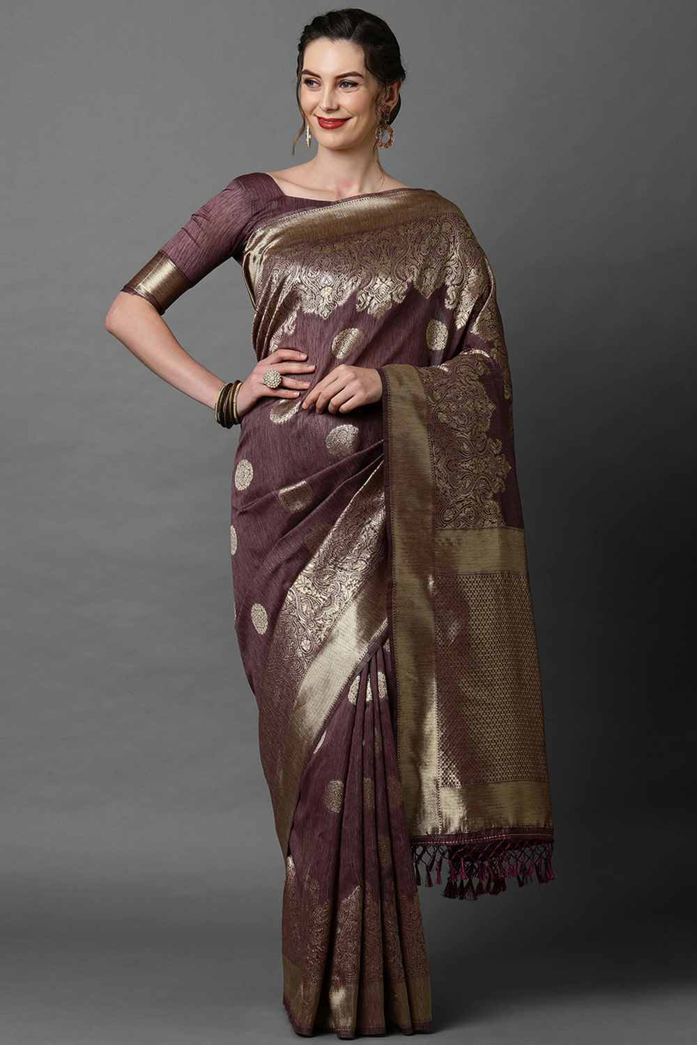 Buy Purple Woven Art Silk One Minute Saree