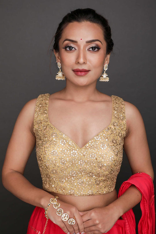 Chyna Gold Net Embroidered Sequin Blouse