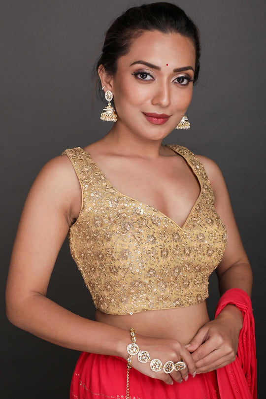 Chyna Gold Net Embroidered Sequin Blouse