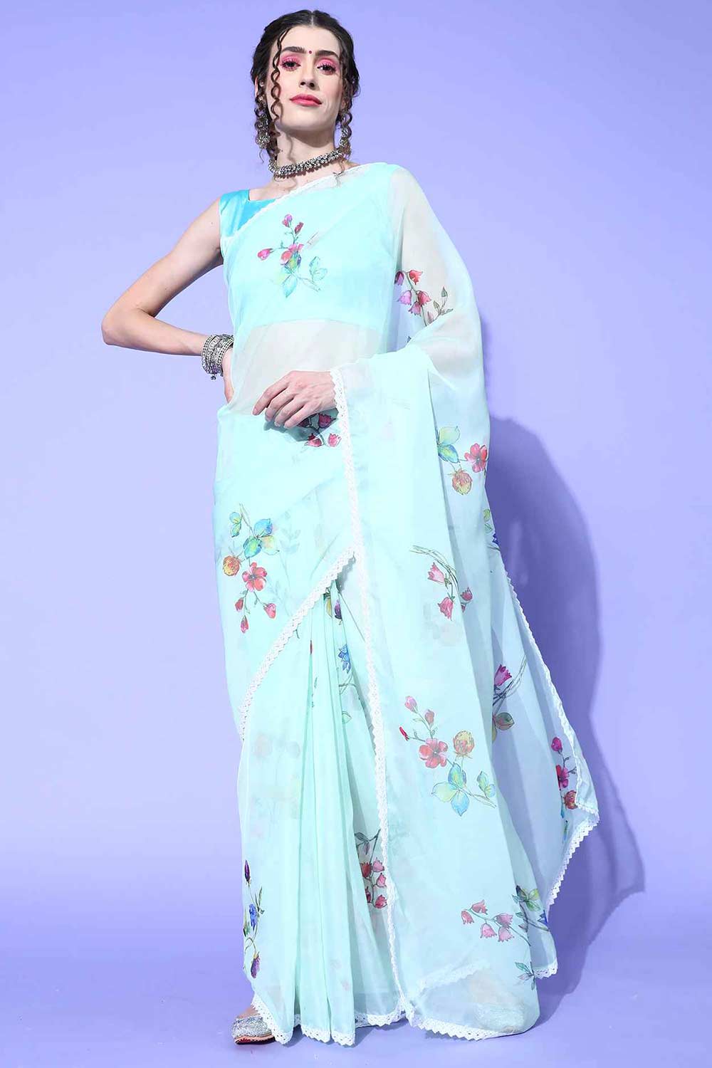 Nila Organza Light Green Digital Print Designer One Minute Saree