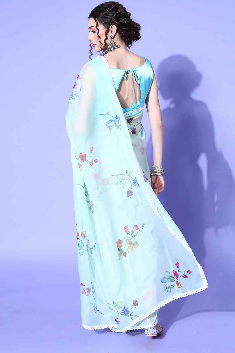 Nila Organza Light Green Digital Print Designer One Minute Saree