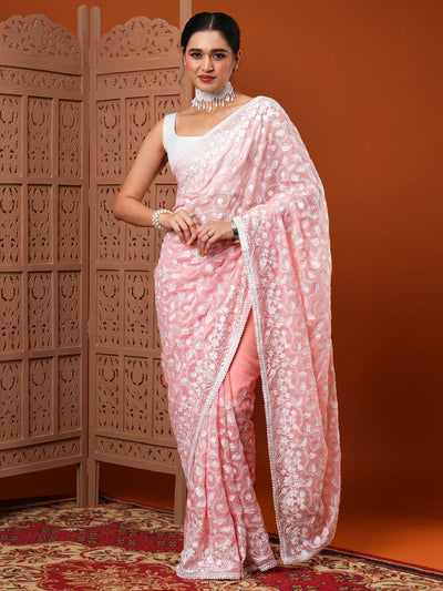 Payal Pink Organza Embroidered One Minute Saree