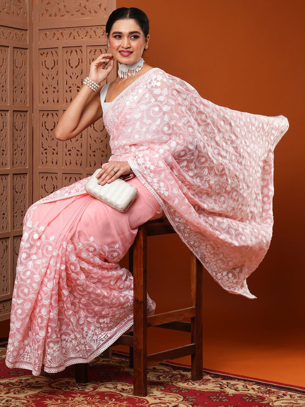 Payal Pink Organza Embroidered One Minute Saree