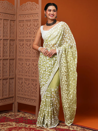 Payal Olive Embroidered Organza One Minute Saree