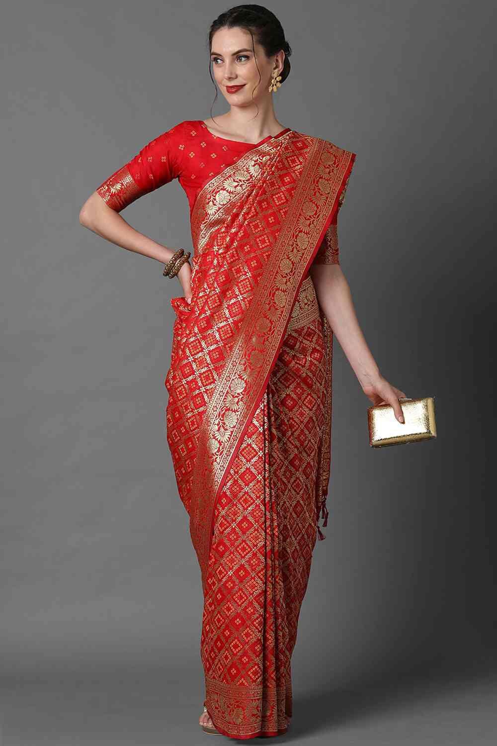 Buy Red Woven Art Silk One Minute Saree