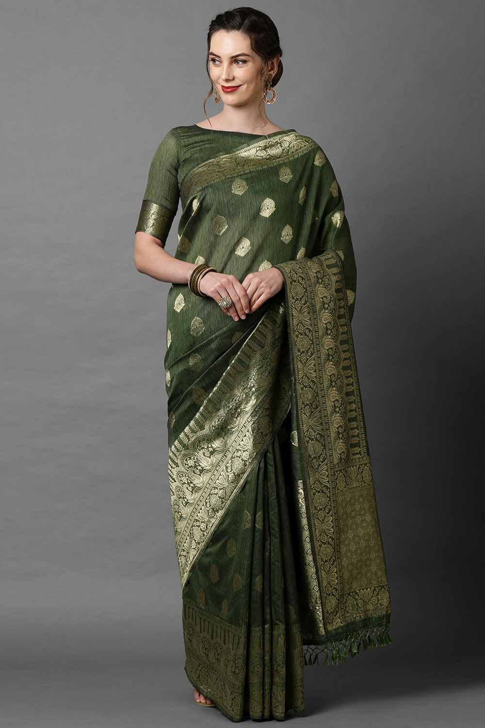 Buy Green Woven Art Silk One Minute Saree