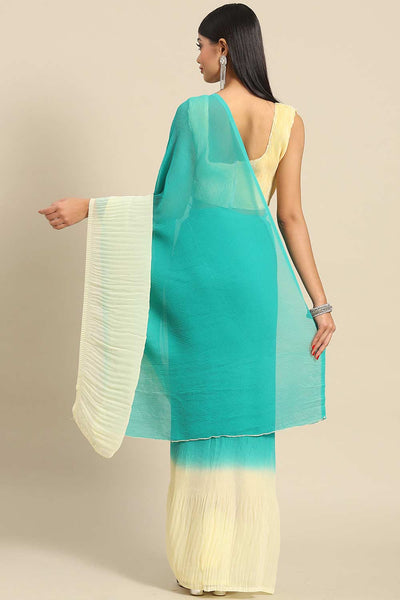 Buy Sea Green Crepe Pleated One Minute Saree Online - Back