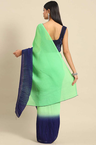 Buy Green Crepe Pleated One Minute Saree Online - Back