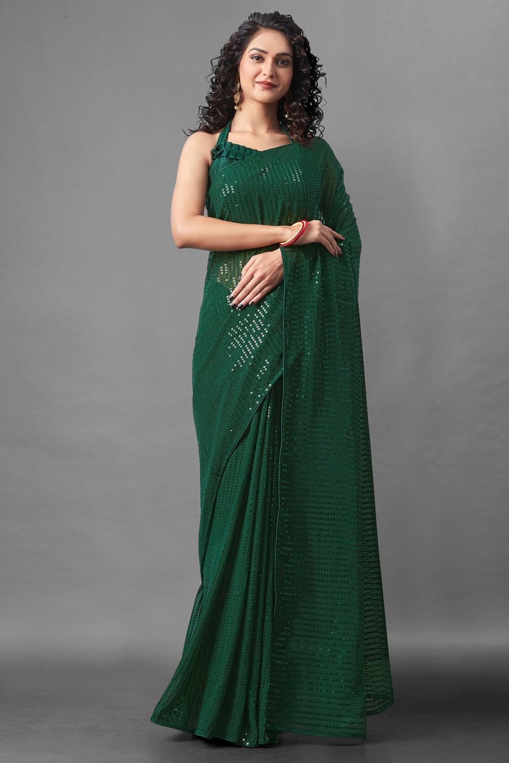 Buy Women's Georgette Sequins Embroidery Saree in Green