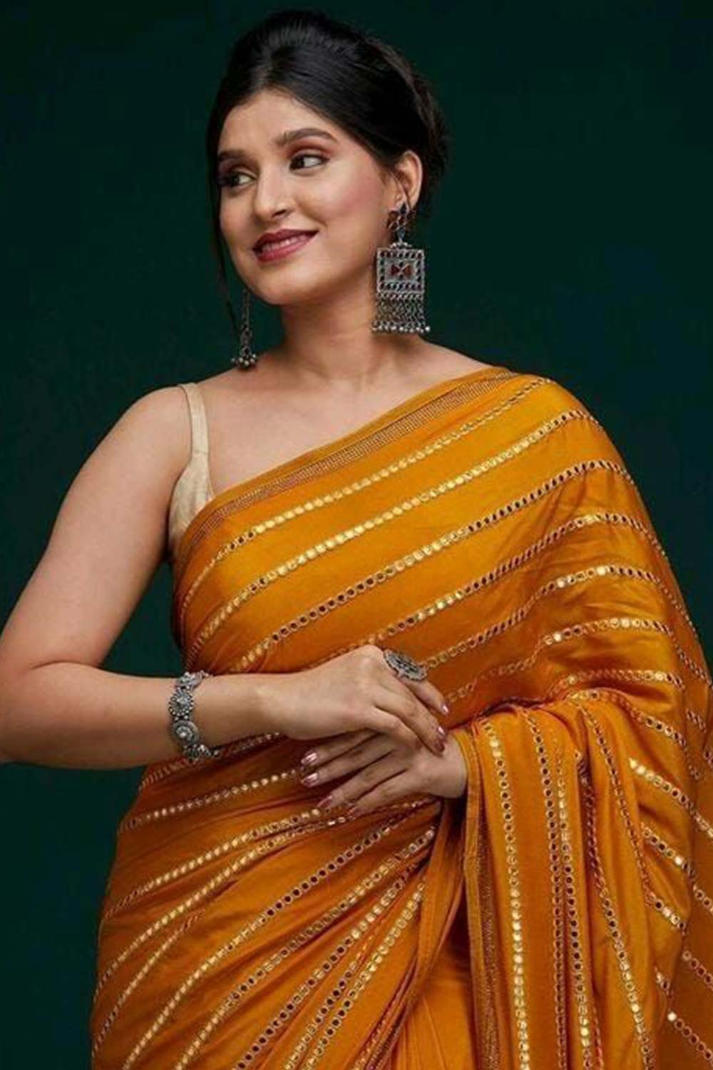 Sameera Yellow Georgette Mirror Sequence One Minute Saree