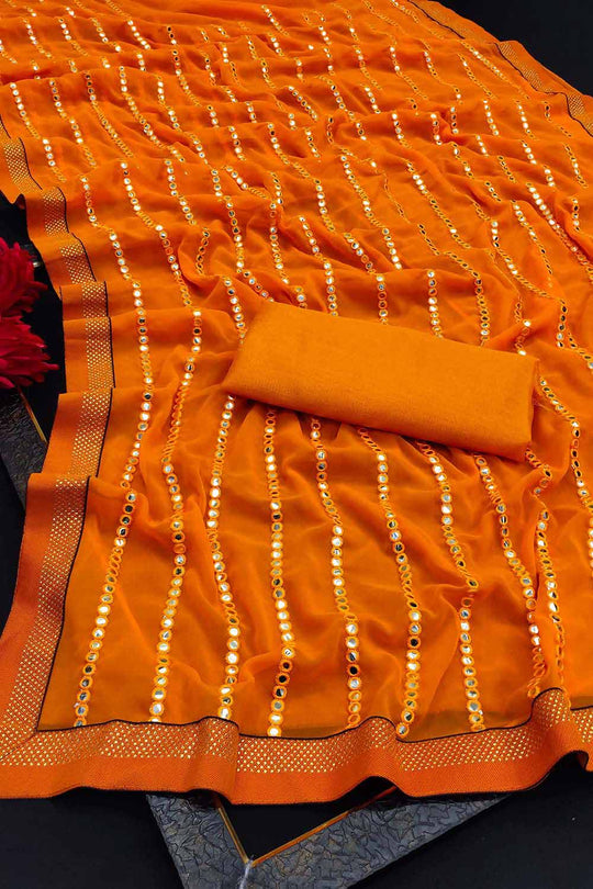 Sameera Yellow Georgette Mirror Sequence One Minute Saree