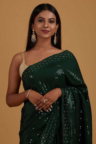 Zoey Green Georgette Sequin One Minute Saree
