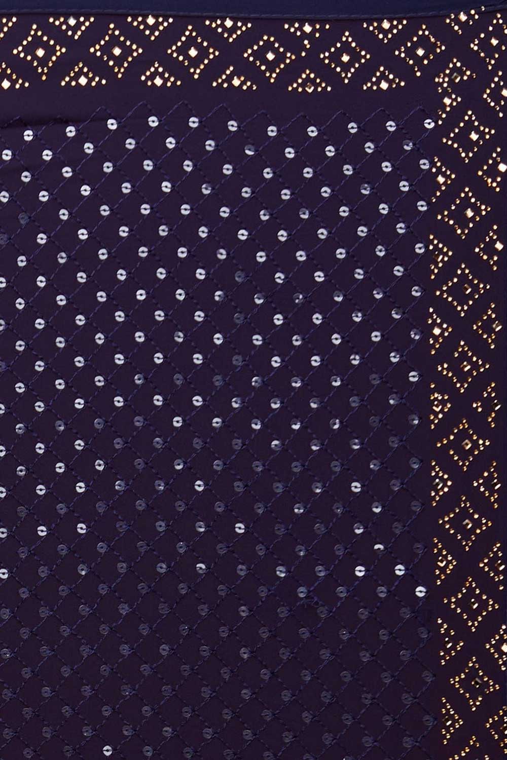 Neela Blue Georgette Sequin One Minute Saree