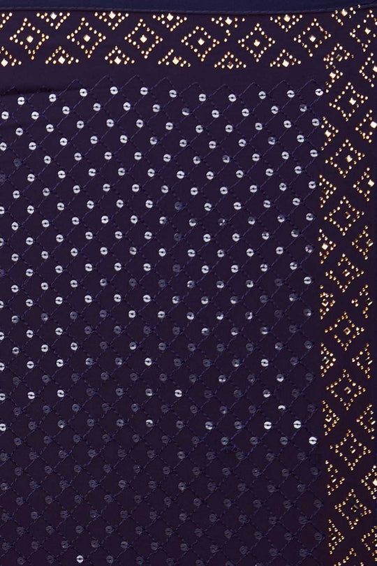 Neela Blue Georgette Sequin One Minute Saree